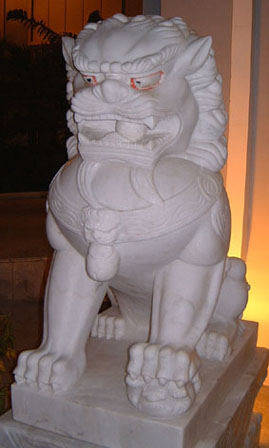 Stone lion in Sanya (female) - diagonal view