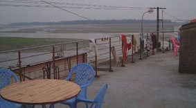 Looking towards port across rooftop